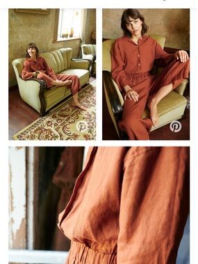 Linenfox Rust Button-Front Linen Top